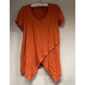 Vintage Fiaga Mexico Scoop Neck Breezy Asymmetric Tunic Top Orange Short Sleeve
